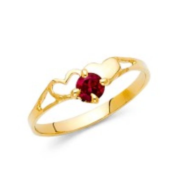 Solid 14K Yellow Gold Red Heart CZ Engagement Ring - Picture 2 of 14